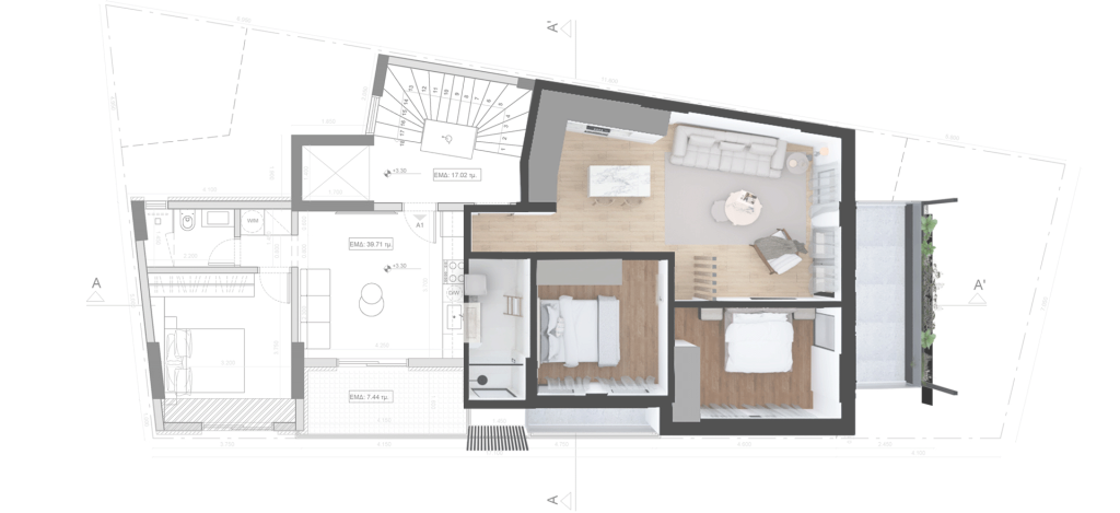 FIRST FLOOR_GROUND FLOOR PLAN -Α2 APARTMENT(1920X880 PIXELS)
